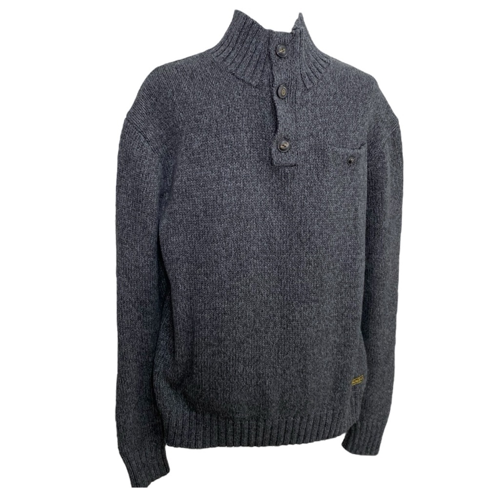 Polo Ralph Lauren Chunky Mock Neck Button Pullover Cabin Sweater Cotton Gray M